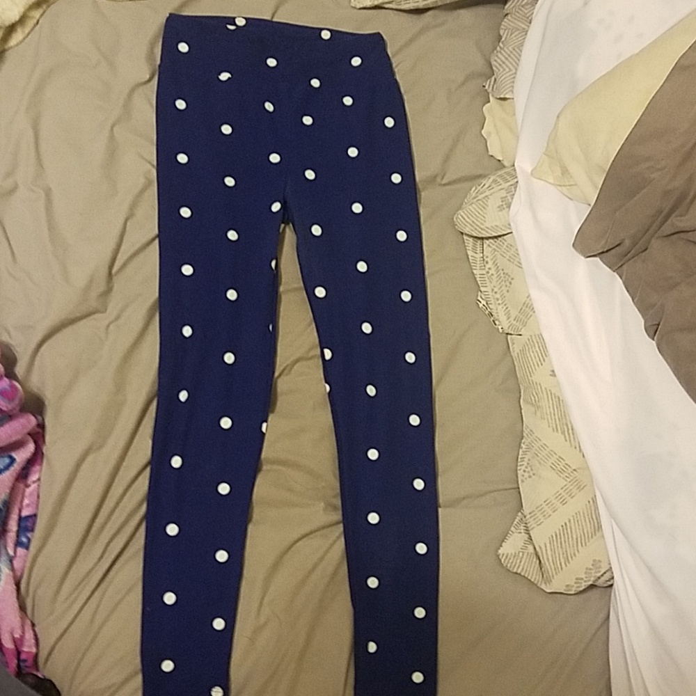 LLR OS leggings blue with white polka dots